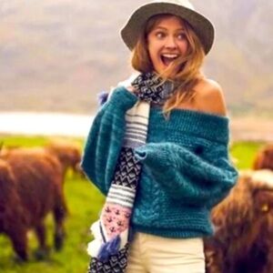 VTG Anthropologie sleeping on snow Sweater Teal Marled Cable Knit Cozy Chunky M